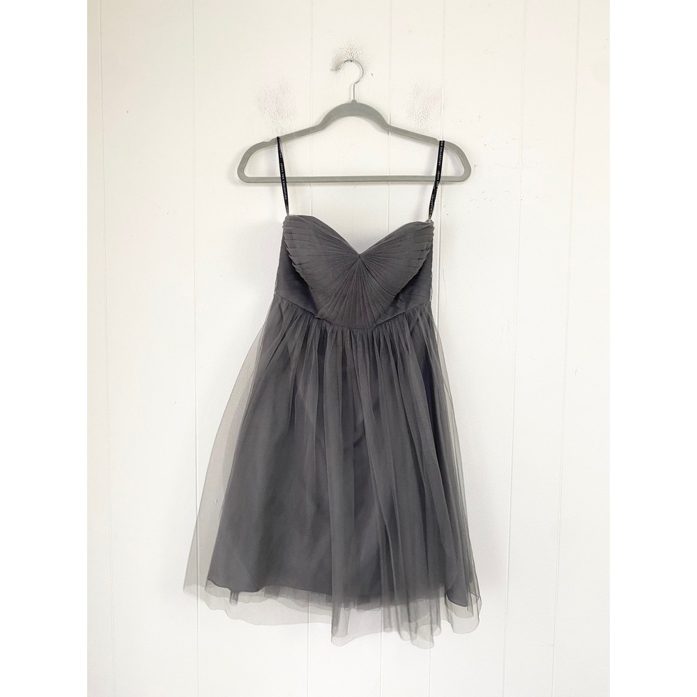 Jenny Yoo Collection Grey Tulle Strapless Bridesmaid Cocktail Dress size 2